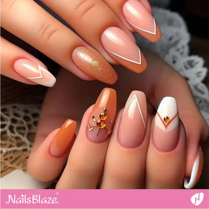 Glossy Geometric Peach Fuzz Nail Art | Color of the Year 2024 - NB1916